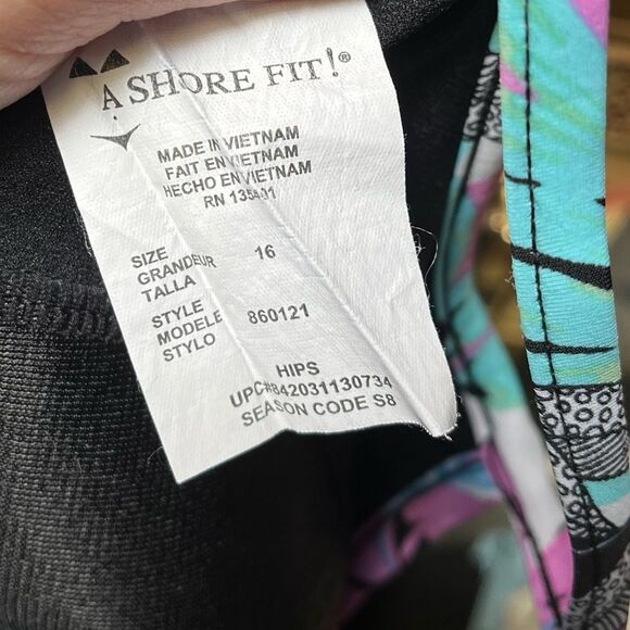 A Shore Fit! Swimsuit Romper Modest Swim Tropical Floral Blue Purple 16 - Picture 4 of 5